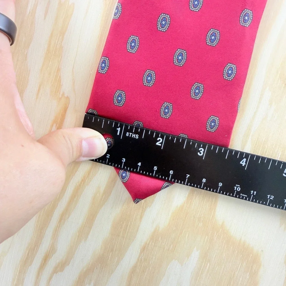 Christian Dior Monsieur Silk Tie Red Geometric Medallion Italian Fabric USA Made